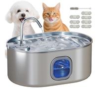 PawHut Fontaine pour Chat 7L avec lumière LED et Brosse, Fontaine pour Chat en Acier Inoxydable 304, 32x22.1x22.3 cm, argenté