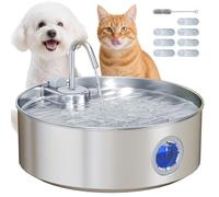 PawHut Fontaine pour chats en acier inoxydable 7L Grand abreuvoir pour chats silencieux Fontaine d'eau automatique avec système de filtres, lumière LED et pompe super silencieuse