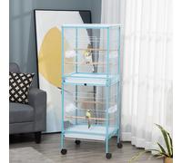 PawHut Gabbia per Uccelli 2 in 1 Voliera d'Intérieur avec 4 Roues et Plateaux Amovibles, 51.5x50x140cm