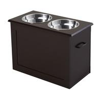 PawHut Grande Gamelles Surélevés Base Haute Chien Chat Acier Inox. 60 x 30 x 41 cm Marron