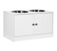 Pawhut Gamelle Double Chien Chat Porte-Gamelles 60 X 30 X 35 5 Cm 2 Gamelles Acier Inox Incluses Mdf Blanc
