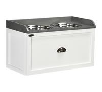 PawHut Gamelles Chiens Surélevées - Porte-gamelles surélevé Chat Rangement 2 en 1 - tiroir, 2 gamelles 2L - en Acier INOX. et Bois Blanc Gris