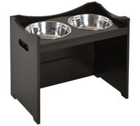 PawHut Gamelles Chiens surélevées gamelle Double Chien Chat Porte-gamelles surélevé dim. 54L x 31l x 47H cm 2 gamelles 2L Acier INOX. incluses Bois Brun foncé
