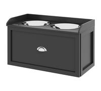PawHut Gamelle Double Chien Chat - Porte-Gamelles Surélevé Rangement 2 en 1 - Tiroir, 2 Gamelles - Acier Inox MDF Noir