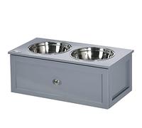 PawHut gamelle pour chien avec tiroir, gamelle surélevée, double en Acier Inoxydable, pour Chiens de Taille Moyenne, avec Espace de Rangement