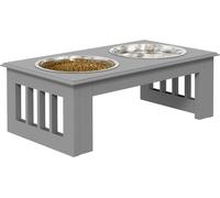 PawHut gamelle pour chiens avec 2 écuelles, bol de nourriture de 0,9 L, gamelle surélevée pour chats, facile d'entretien, acier inoxydable gris, 44 x 24 x 15 cm