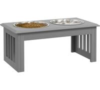 PawHut gamelle pour chiens avec 2 écuelles, gamelle de 2 L, gamelle surélevée pour chats, facile d'entretien, acier inoxydable gris, 58,4 x 30,5 x 25,4 cm