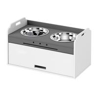 PawHut Gamelle surélevée avec armoire de rangement, 2 bols avec anneaux antidérapants, 60 x 30 x 35,5 cm, Blanc