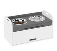 PawHut Gamelle surélevée avec Armoire de Rangement Blanc | 2 gamelles avec anneaux antidérapants, station antidérapante, anti-glouton pour grands chiens
