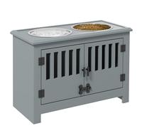 PawHut mangeoire, station d'alimentation surélevée avec mangeoire de 2L en acier inoxydable, espace de rangement, double porte avec serrure, bar pour chiens de très grande taille, gris