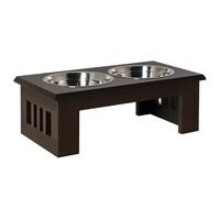 PawHut Gamelle surélevée Chien Moyen avec Support 58x31x25cm Marron | Gamelles surélevées pour animaux, distributeur d'eau et nourriture