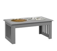 PawHut Gamelle surélevée pour chien - Avec 2 gamelles d'eau - 2 x 2000 ml - En acier inoxydable - Pour chiens de taille moyenne et chat - Gris