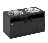 PawHut Gamelle surélevée pour chien avec alimentation lente et 2 gamelles en acier inoxydable, tiroir de rangement de 25 L, station d'alimentation pour chiens de grande et très grande taille, noir