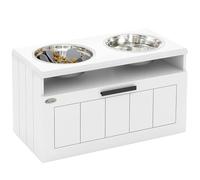 PawHut Gamelle surélevée pour chien avec alimentation lente et 2 gamelles en acier inoxydable, tiroir de rangement de 25 L, station d'alimentation pour chiens de grande et très grande taille, blanc