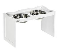 PawHut Gamelle surélevée pour chien avec bord surélevé, 2 gamelles amovibles de 2 l en acier inoxydable pour chien de grande taille Blanc