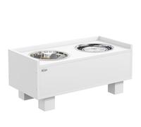 PawHut Gamelle surélevée pour chien - Hauteur réglable - Avec espace de rangement - 2 bols en acier inoxydable de 1 l - Avec tapis anti-glouton - Pour chiens de taille moyenne - Blanc