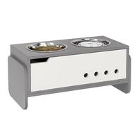 PawHut Gamelle surélevée pour chien - Hauteur réglable - Avec espace de rangement - 2 x 2000 ml - En acier inoxydable - Gamelle lente réglable - Pour grands chiens et chats - Gris