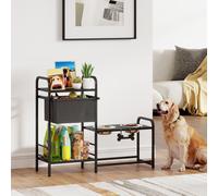 PawHut Gamelle surélevée réglable en hauteur avec rangement, bol d'eau, 2 x 800 ml bols en acier inoxydable 89,5x27x74 cm Noir