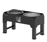PawHut Gamelle surélevée réglable, gamelle avec bol d'eau, 2 bols en acier inoxydable pour chiens petits à grands, noir