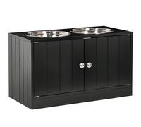 PawHut Gamelles Chiens surélevées gamelle Double Chien Chat Porte-gamelles 60 x 30 x 35,5 cm 2 gamelles 2L Acier INOX incluses Bois Noir