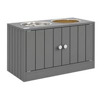 PawHut Gamelles Chiens Surélevées Gamelle Double Chien Chat Porte-Gamelles 60 x 30 x 35,5 cm 2 Gamelles 2L Acier INOX Incluses Bois Gris