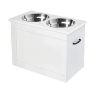 Porte-gamelles surélevé 2 gamelles avec coffre blanc Blanc