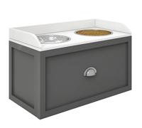 PawHut Gamelle double surélevée chiens & chats 2-en-1, tiroir, 2 bols inox 2 L - MDF blanc/gris
