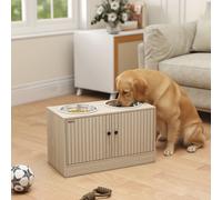 PawHut Gamelles pour chiens surélevées porte-gamelles avec rangement de 40L, 2 bols en acier inoxydable 60 x 30 x 35,5 cm chêne