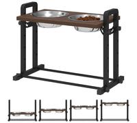 PawHut Gamelles surélevées 4 hauteurs réglables Grandes Races Marron | Gamelles surélevées, 2 gamelles inox, station de repas, 3 angles réglables, petites et moyennes races
