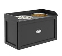 PawHut Gamelles surélevées en acier inoxydable pour chien, double bol de nourriture et d'eau avec tiroir de rangement de 21 L, pour grands chiens - Noir