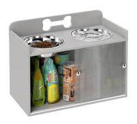 PawHut Gamelles surélevées Rangement,Anti-glouton Grandes Races, Gris | Support pour gamelles surélevées, 2 plats en acier inoxydable, station d'alimentation