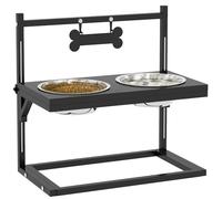 PawHut Gamelles surrélevées Chien avec Support Hauteur Ajustable de 11 à 33 cm, 2 Bols Amovibles en Acier Inoxydable, Plaque Motif os, Noir