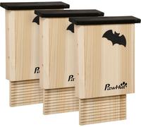 PawHut gîte à chauves-souris, set de 3, maison pour chauves-souris, nichoir pour chauves-souris, boîte à chauves-souris à suspendre pour l'été, l'hiver, bois de sapin, 25 x 6 x 37,5 cm, naturel