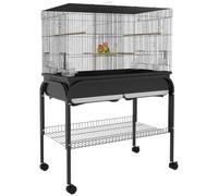 Pawhut Grande cage oiseaux – volière sur roulettes acier 85x49x119 cm – noir