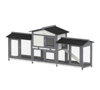 PawHut Grand clapier à Lapin 2 Niveaux en Bois avec Doubles enclos latéraux, Toit imperméable, bac Coulissant, Rampe, 230 x 53 x 93,5 cm, Gris Clair