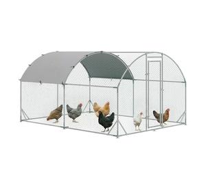 PawHut Grand enclos poulailler chenil volière extérieure 10,64 ㎡, Parc grillagé 2,8 x 3,8 x 1,97 m, Toit Anti-UV, Acier galvanisé, Porte verouillable, argenté
