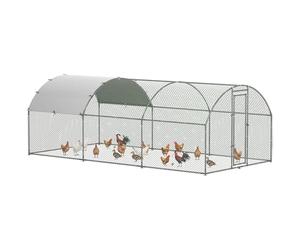 PawHut Grand enclos poulailler chenil volière extérieure 15,96 ㎡, Parc grillagé 2,8 x 5,7 x 1,97 m, Toit Anti-UV, Acier galvanisé, Porte verouillable, argenté