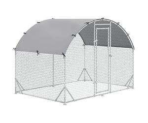 PawHut Grand enclos poulailler chenil volière extérieure 5,32 ㎡, Parc grillagé 2,8 x 1,9 x 1,97 m, Toit Anti-UV, Acier galvanisé, Porte verouillable, argenté