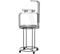 PawHut Grand support pour perroquet avec crochet jouet et 3 chelles, perchoir pour perroquet avec support en bois facile prendre en main Gri