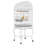 PawHut Cage à oiseaux volière sur roulettes – plateau amovible, 2 bols inox, perchoir – Blanc