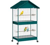 PawHut Grande Cage à Oiseaux Roulante Volière 4 Mangeoires 94x70x158 cm | Intérieur/Extérieur, Séparateur Amovible, 2 Perchoirs, 2 Plateaux