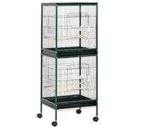 PawHut Grande Cage à Oiseaux sur Pied Double 51,5 x 50 x 140 cm Vert Noir