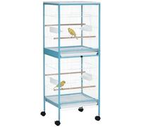 PawHut Grande Cage à Oiseaux sur Pied - volière Double avec mangeoires perchoirs Plateau Amovible - roulettes - 51,5 x 50 x 140 cm Bleu