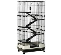 PawHut Grande Cage enclos Lapin à 5 Niveaux, Parc Lapin pour furets et Chinchillas avec 3 Portes, 5 rampes, Plateau Amovible et roulettes, 81 x 52,5 x 159 cm, Noir et Gris