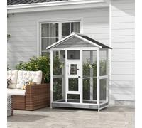 PawHut Grande cage oiseau volière à oiseaux intérieur exterieur, 4 perchoirs bac à litière coulissant 112 x 68 x 154 cm gris