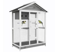 Grande cage oiseau - PawHut - 4 perchoirs 2 portes - pour canaris et perruches - gris