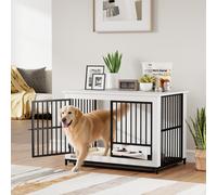 PawHut Grande Cage pour Chien, accès facile, verrouillable, support de bol pivotant, pour petits et grands chiens, Blanc