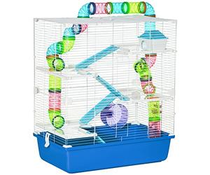 PawHut Grande cage pour hamster avec système de tubes tunnels - 59 x 36 x 69 cm - Bleu