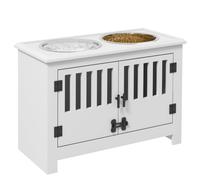 PawHut Grandes gamelles surélevées avec Armoire de Rangement 37L Blanc | Support gamelle surélevée, gamelle nourriture, station alimentation chien