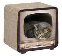 PawHut Griffoir pour Chat 2 en 1 Forme Téléviseur 39 x 29 x 37 cm Marron